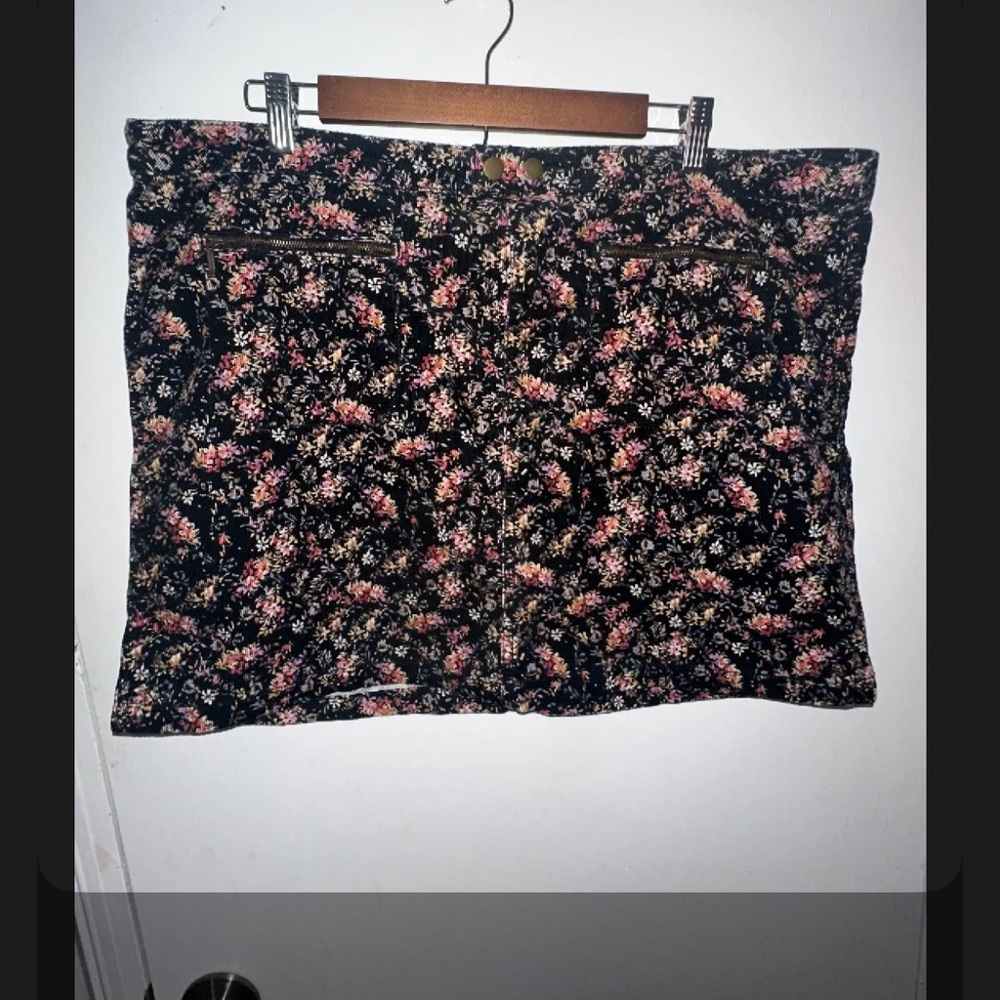 Floral Black Corduroy Skirt